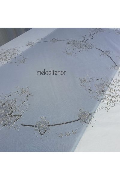 MEİWA 155X155Cm Pvc Round Table Cloth 4-6-8-10 People Meiwa Demonstration of Lace Processing