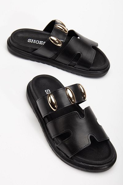 Hayalimdeki Ayakkabı Rens Women's Soft Sole Buckle Detailed Daily Black Slippers