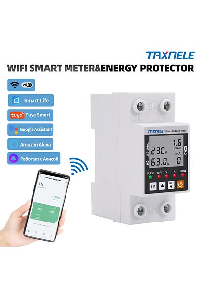 APNEU 2 63A 63A TUYA WiFi Smart Earth Leakage Over Under Voltage Protector Relay Device Switch Breaker Ene