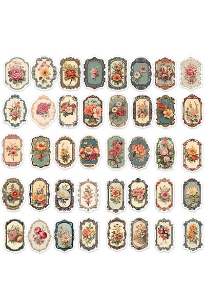 Choice PMS202 50PCS Vintage Flower Mirror Graffiti Stickes,Decoration Guitar Laptop Luggage DIY Waterproof
