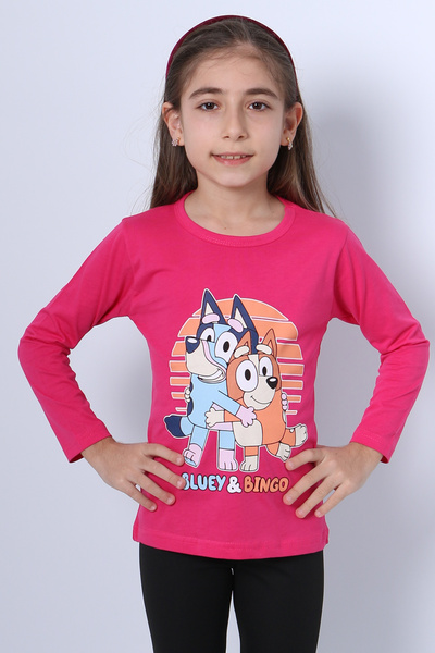 HÇM تي شيرت بأكمام طويلة وياقة دائرية للأطفال البنات بزخارف Bluey وBingo