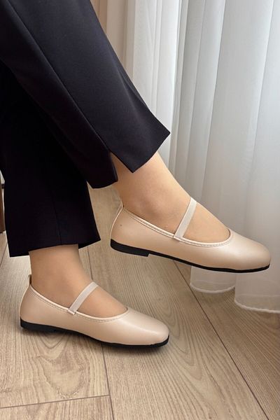 ALTUNTAŞ Women's Black and Beige Elastics Ballerinas, Easy to Haflatan, Strength Less Field Ballerinas