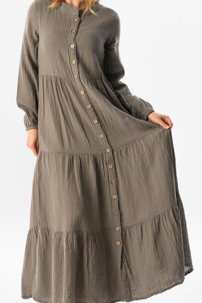 Eliş Şile Bezi Long Arm Sezen Seasonal Muslin Ferace Gray Gray