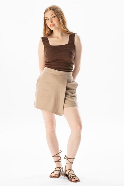 Eliş Şile Bezi Sinem Gabardine Pantaloni scurti de vara Fustă Maro Khv