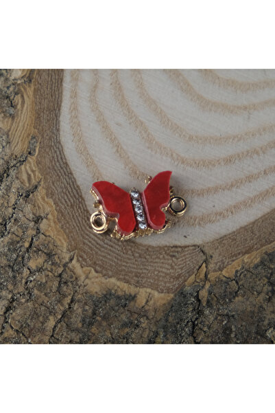 Prestij Boncuk Zlatni metal, crveni sedefasti leptir Sa kamenim detaljima apa...