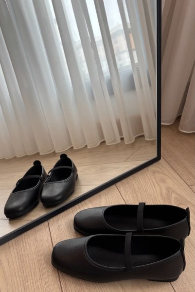 ALTUNTAŞ Women's Black Elastic Ballerinas - Comfortable Lightweight Daily Ballerinas