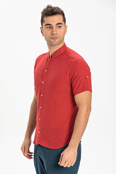 Eliş Şile Bezi Piros 3051 Kolostu Cotton Bodrum nyári férfi ing