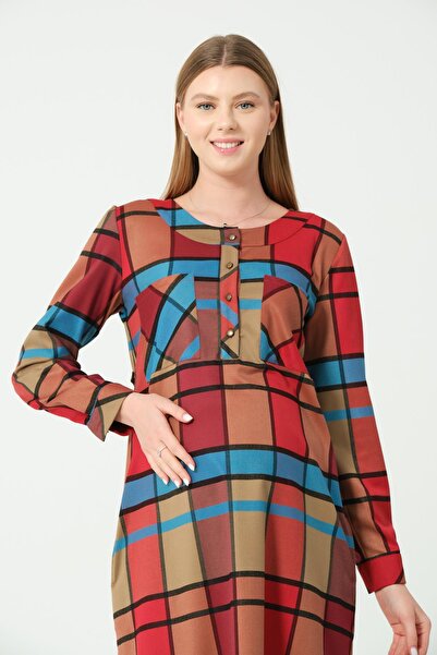 BUSA Crvena haljina za medicinske sestre sa prednjim kopčanjem