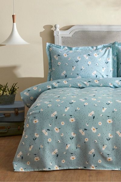Karaca Daisy 100% Baumwolle Einzelbett Piké-Set, Mint