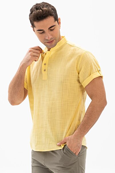 Eliş Şile Bezi Короткий рукав Шіле Тканина Бодрум Чоловічий футболка Жовтий 3073