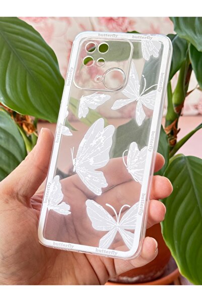 Fibaks Redmi 10C Compatible Case Designed Patterned Camera Protection Transparent Butterfly Flexible Soft Silicone Cover