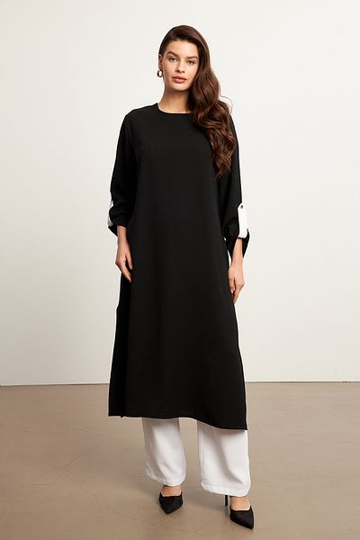 VAVİNOR Afra Tunic Trousers Set - Black White
