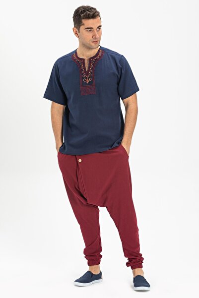 Eliş Şile Bezi Короткий рукав чоловічий футболка - велосипедний комір в етнічному стилі