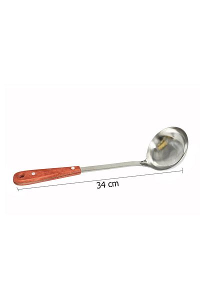Generic 34cm Steel Food Ladle with Wooden Handle