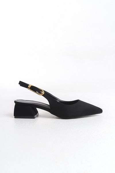 Entella Store Pantofi cu toc de 3 cm, cu curele, din piele intoarsa neagra