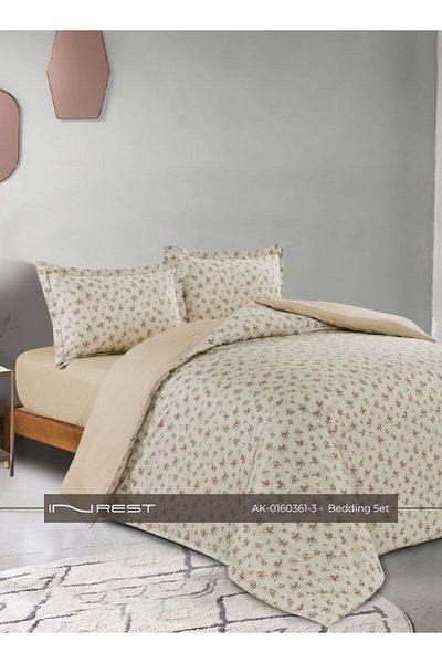 INREST Elegant 6-Piece Bedding Set – 100% Cotton King Comforter (230×250 cm) Beige.