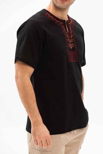 Eliş Şile Bezi Ανδρικό καλοκαιρινό μπλουζάκι με κοντό μανίκι Crew Neck Ethnic Μαύρο