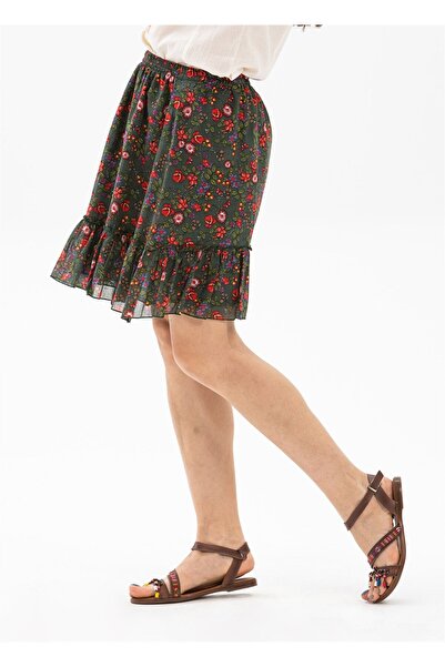 Eliş Şile Bezi Buse Vual Коротка літня спідниця з візерунком бутонів, зелена 6170