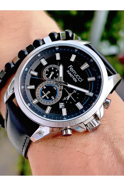 Ferrucci Leather Cord Steel Case Function Men's Wristwatch + Bracelet with Gift