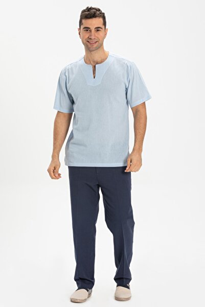 Eliş Şile Bezi Κοντό μανίκι Chisle ύφασμα - Crew λαιμόκοψη - Ανδρικό καλοκαιρινό μπλουζάκι - Ice Blue 3027