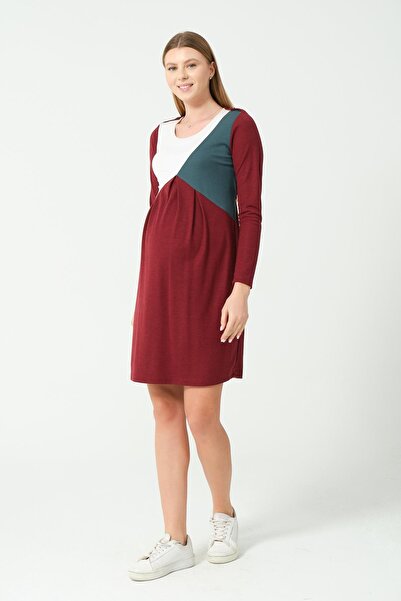 BUSA Trudnička haljina sa dugim rukavima i blokovima boja, srednje dužine, BU...