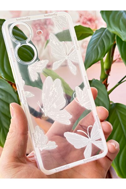 Fibaks Redmi 13c Compatible Case Designed Patterned Camera Protected Transparent Butterfly Flexible Soft Silicone Cover with Case Design