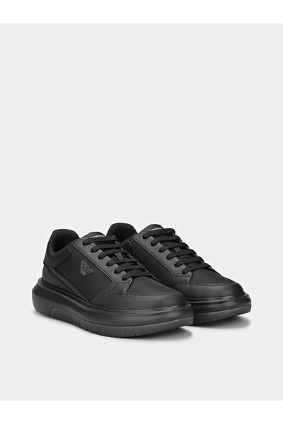 Emporio Armani Men's Sneaker -Medium Thickness- Comfortable Sole- Tie Trick- Black