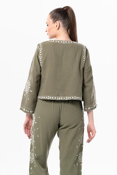 Eliş Şile Bezi Sleeveless Daylight Embroidered Summer Muslin Vest Khaki Hk