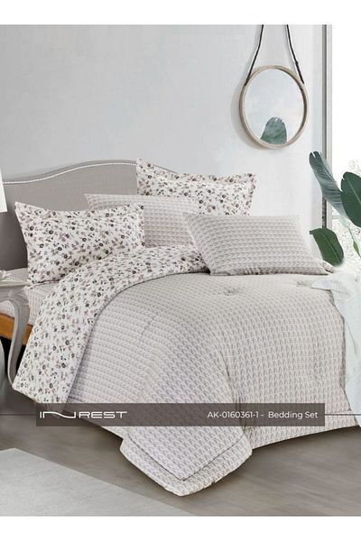 INREST Complete 6-Piece Bedding Set – Features King Comforter (230×250 cm) 100% Cotton Gray