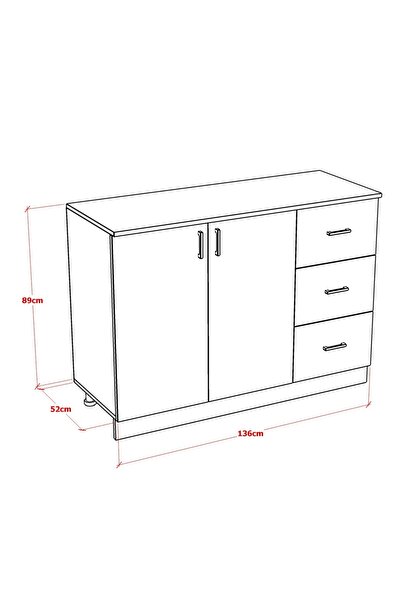 MOBİDEKO Huge Mutfak Dolabi Alt Modül 135cm Çekmeceli Tezgah Dahil (BAZALI)