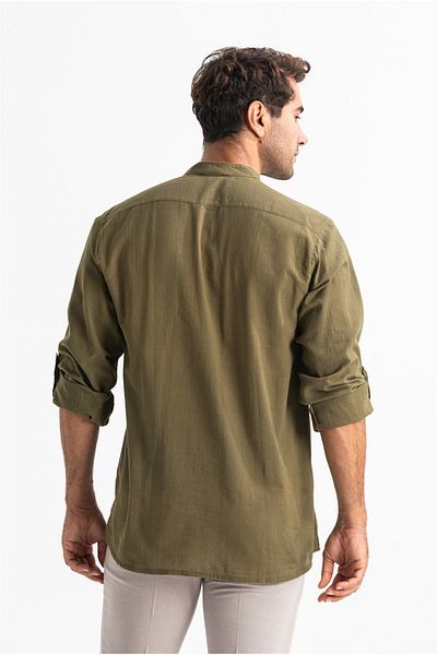 Eliş Şile Bezi Μακρυμάνικο Şile Πανί Bodrum Ανδρικό T-shirt Απλό Χακί 9004