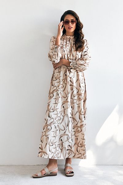 VAVİNOR Beige Colored Vento Patterned Dress