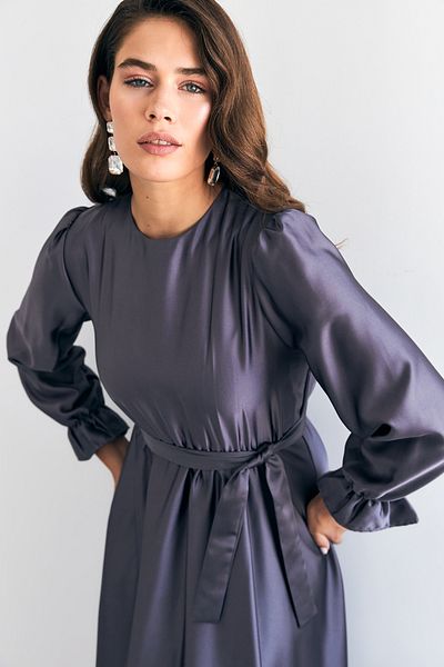 VAVİNOR Purple Satin Liza Belted Dress