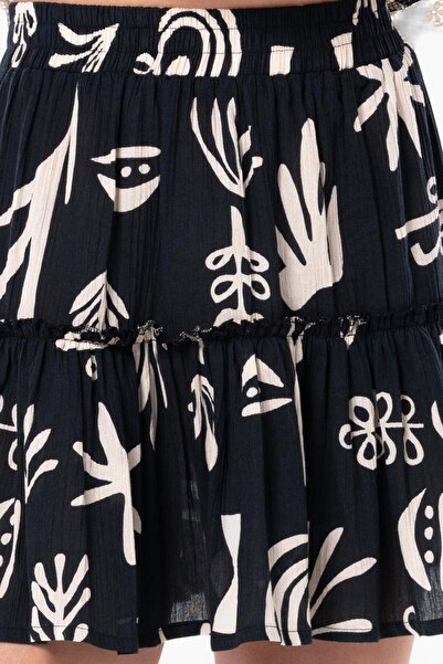 Eliş Şile Bezi Akyaka Sile Cloth Frilly Short Summer Authentic Skirt Black Syh