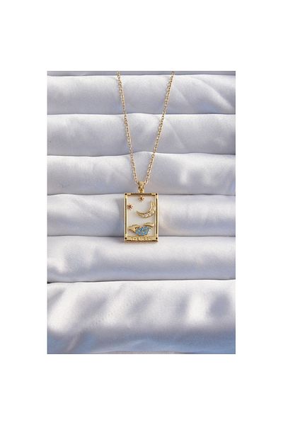 Skygo Gold Colored 316l Tarot Necklace - Blue Zircon Stone, Chain Detail - Tj-bko8980