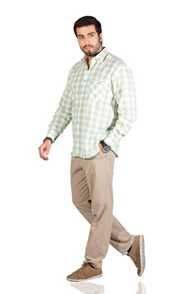 Eliş Şile Bezi قميص صيفي للرجال بأكمام طويلة وجيب واحد من القماش باللون الأخض...