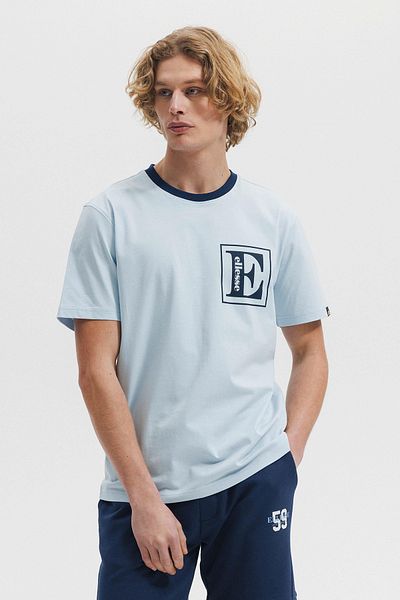 Ellesse Ανδρικό μπλουζάκι από εμπριμέ βαμβακερό κανονικό ριγέ λεπτομέρεια με λαιμόκοψη EM458