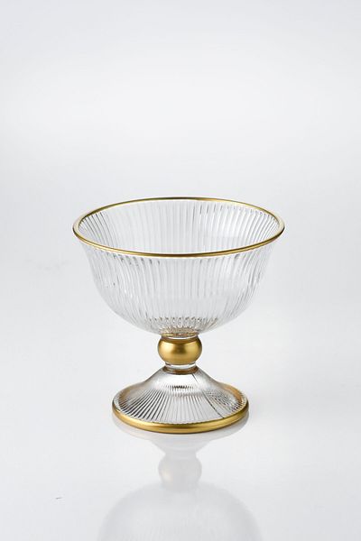 Wow Home Gold Gilded 6-Piece Footed Glass Bowl Set Pudding Magnolia Ice Cream Bowl Presentation Bowl
