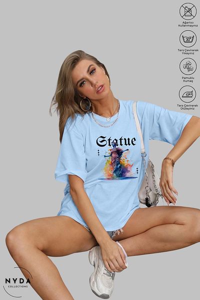 Nyda Collections Unisex Μπλουζάκι με κοντό μανίκι με στάμπα από βαμβακερό γλυπτό