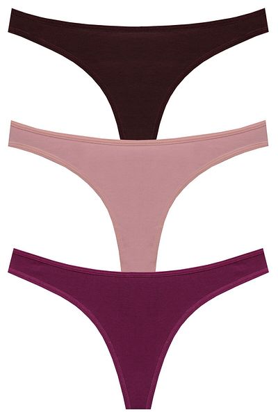 papatya lingerie Pachet economic de 3 bucăți Chiloți tanga din bumbac cu talie joasă Multicolor Pudră de ciocolată Violet