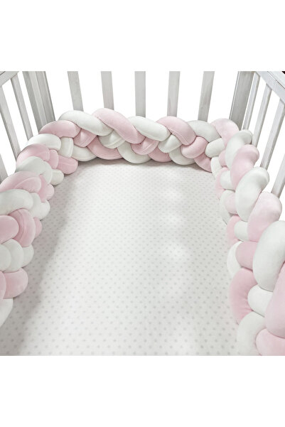 Choice5 360 cm(141.7inch) pink-white 1-3.6M Baby Bed Bumper Handmade Knotted Braid Weaving Plush Crib Protec