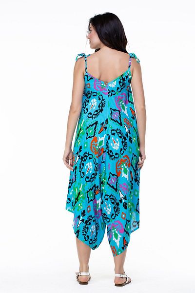 Eliş Şile Bezi Strappy Voile Selin, Summer Jumpsuit and Ethnic Turquoise