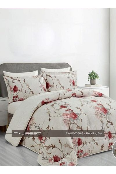 INREST 4-Piece Bed Set - Single Comforter (170x230 cm) Elegant White with Red Roses Design