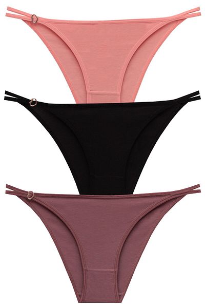 papatya lingerie 3''Li Economic Package Waist, Heart Buckle Multi Color Panties, Black Bronze Pink