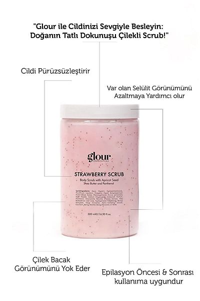 GLOUR 500 ml Strawberry Scrub with Strawberry Extract - Revitalizing and Moisturizing Cellulite and Submerged Remover