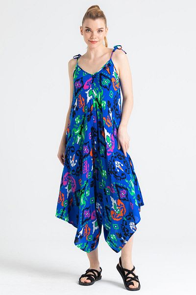 Eliş Şile Bezi Strappy Voile Selin Summer Jumpsuit Ethnic Saks/Byz Etnk Saksb