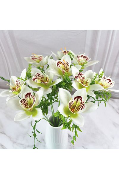 Choice WHITE 10Pcs/Bouquet Artificial Orchid Flore White Silk Fake Orchid Flower DIY Wedding Back Road Home