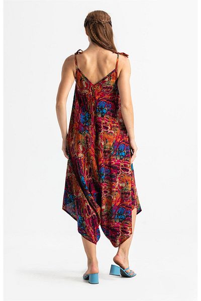 Eliş Şile Bezi Sling Selin Summer Jumpsuit Red/Complex Color