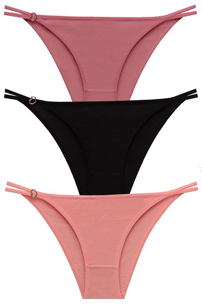 papatya lingerie 3'' Economic Package Waist Heart Buckle Multicolor Panties Dusty Rose Black Puppy Mouth