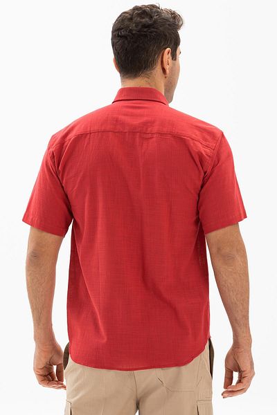Eliş Şile Bezi Short Sleeve Sile Cloth Single Pocket Men's Summer Shirt Red 3051